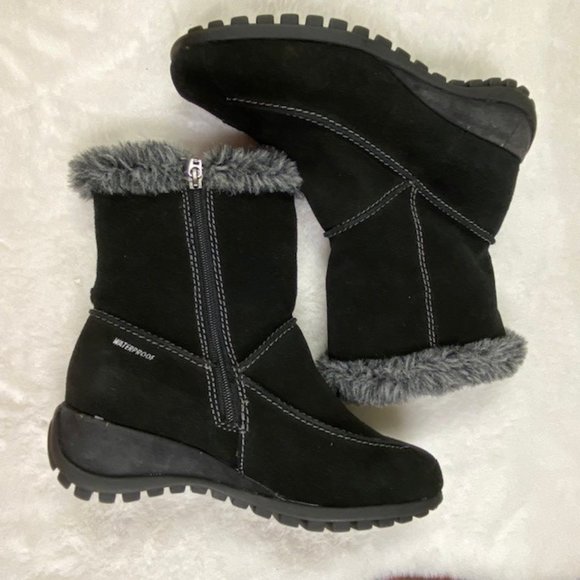 Studio Brilliant Shoes - Studio Brilliant Women's Black Suede Faux Fur Trim Evonna WaterProof Boots 7.5